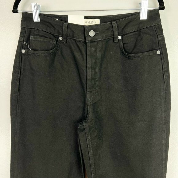 Selected Femme Kate Straight Leg Jeans With High Waist In Black NWT Size 30x32 - Picture 6 of 11